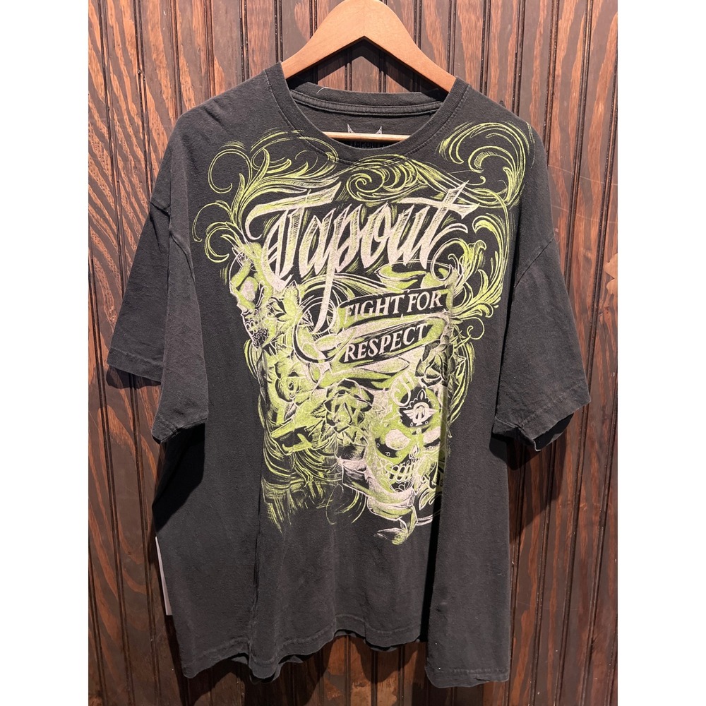 Tapout Fight for Respect Graphic T-Shirt Black Neon Green Skulls MMA Mens XL